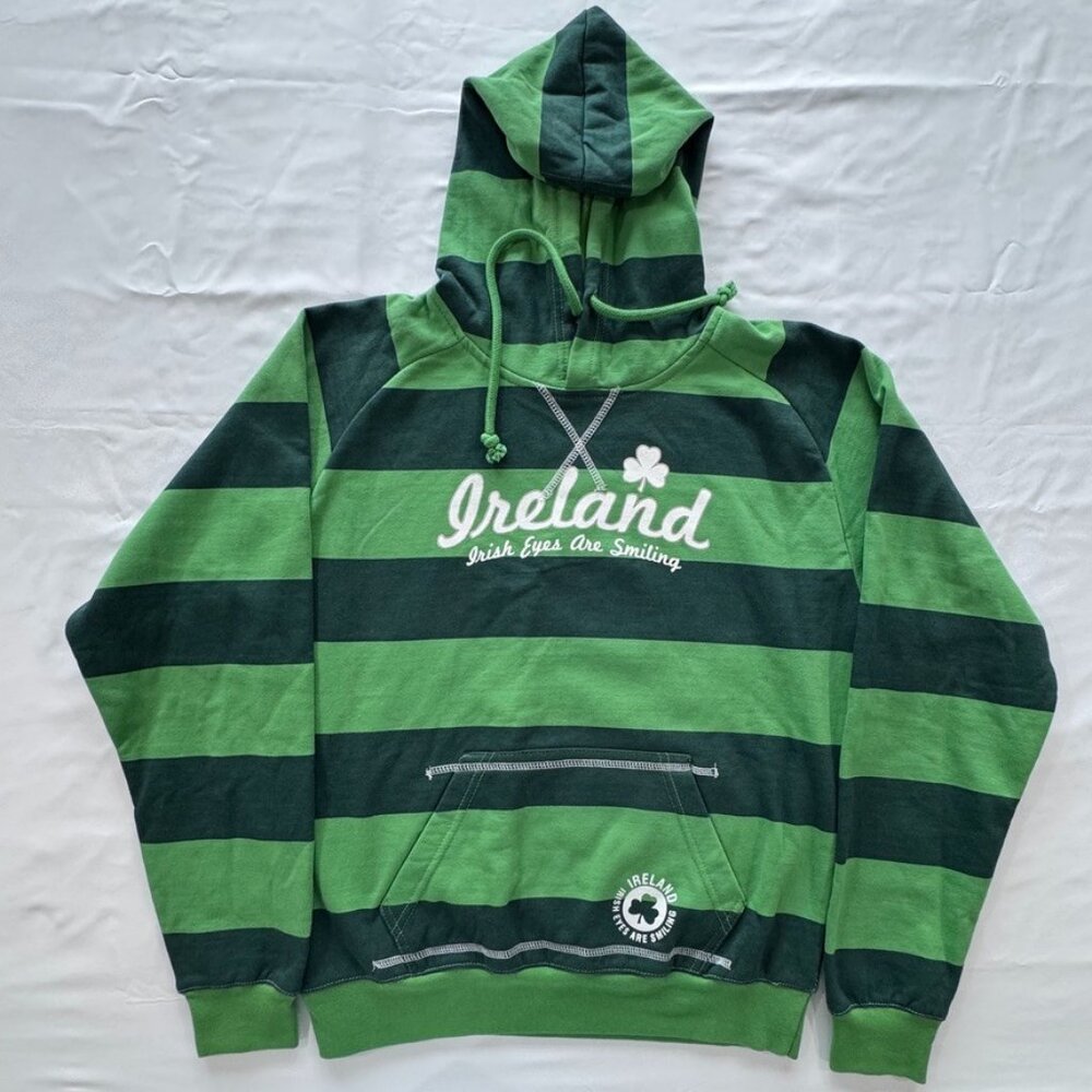Ireland Green & Dark Green Striped Hoodie Sweatshirt